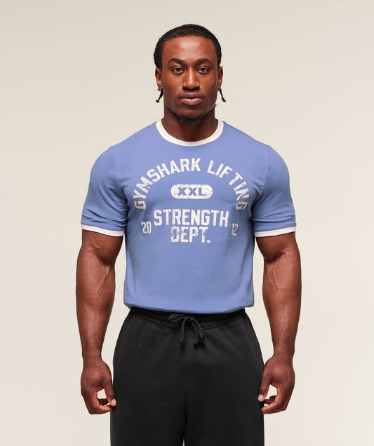 Gymshark XXL Strength Dept Ringer Tee - Worn Blue