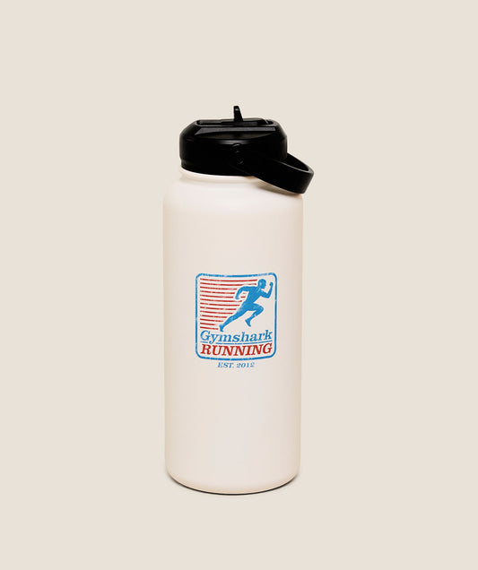 Gymshark Run Club Graphic Metal 1L w Straw Bottle - Soft White