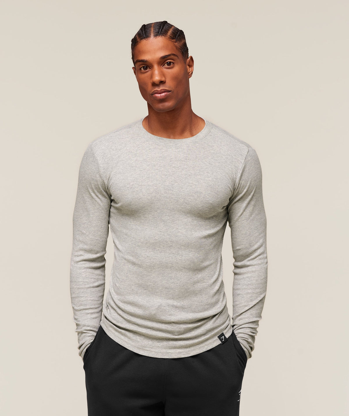 Gymshark Ribbed Long Sleeve Tee - Stone Grey Marl