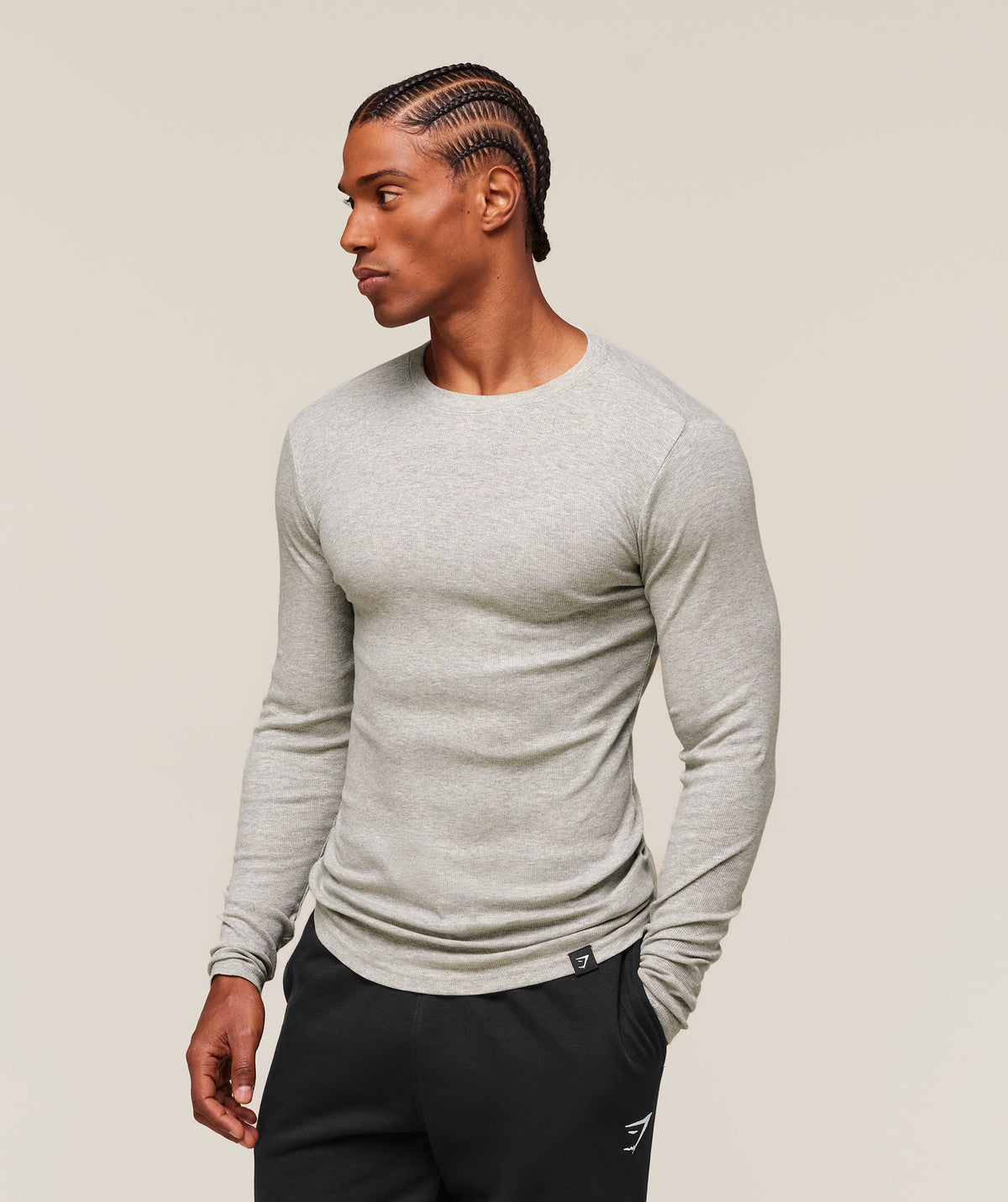 Gymshark Ribbed Long Sleeve Tee - Stone Grey Marl
