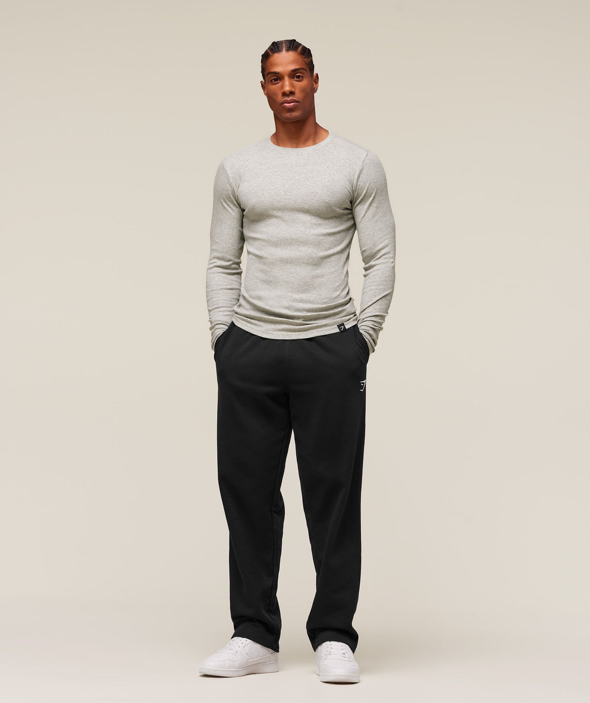 Gymshark Ribbed Long Sleeve Tee - Stone Grey Marl