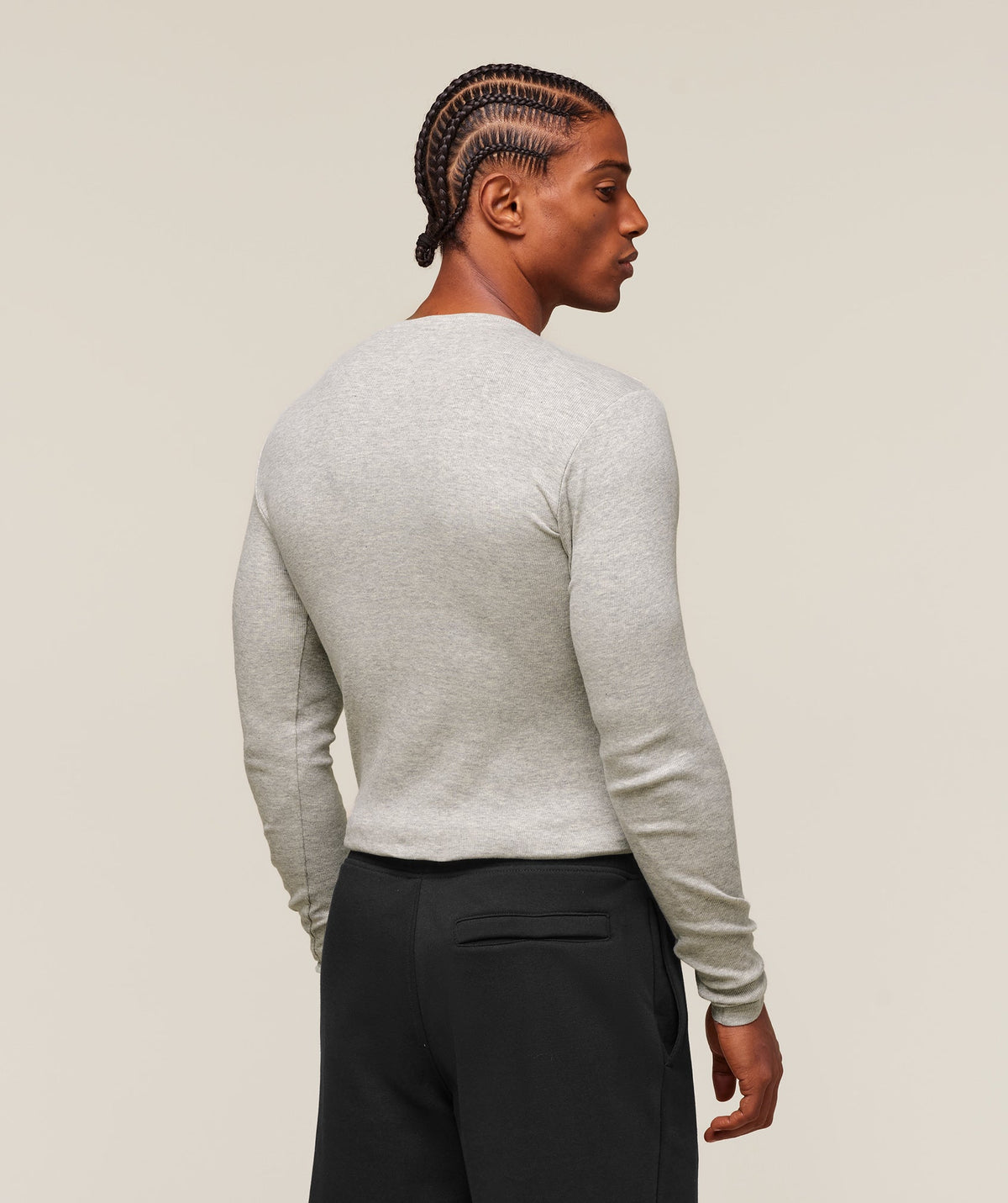 Gymshark Ribbed Long Sleeve Tee - Stone Grey Marl