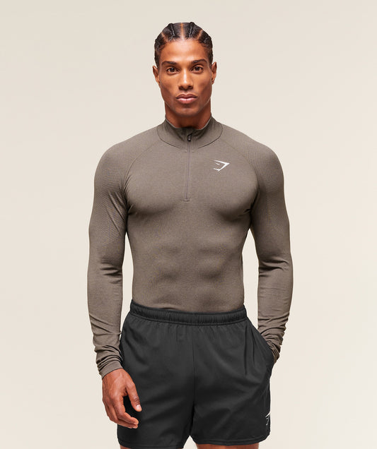 Gymshark Vital Seamless 1/4 Zip - Camo Brown/Linen Brown