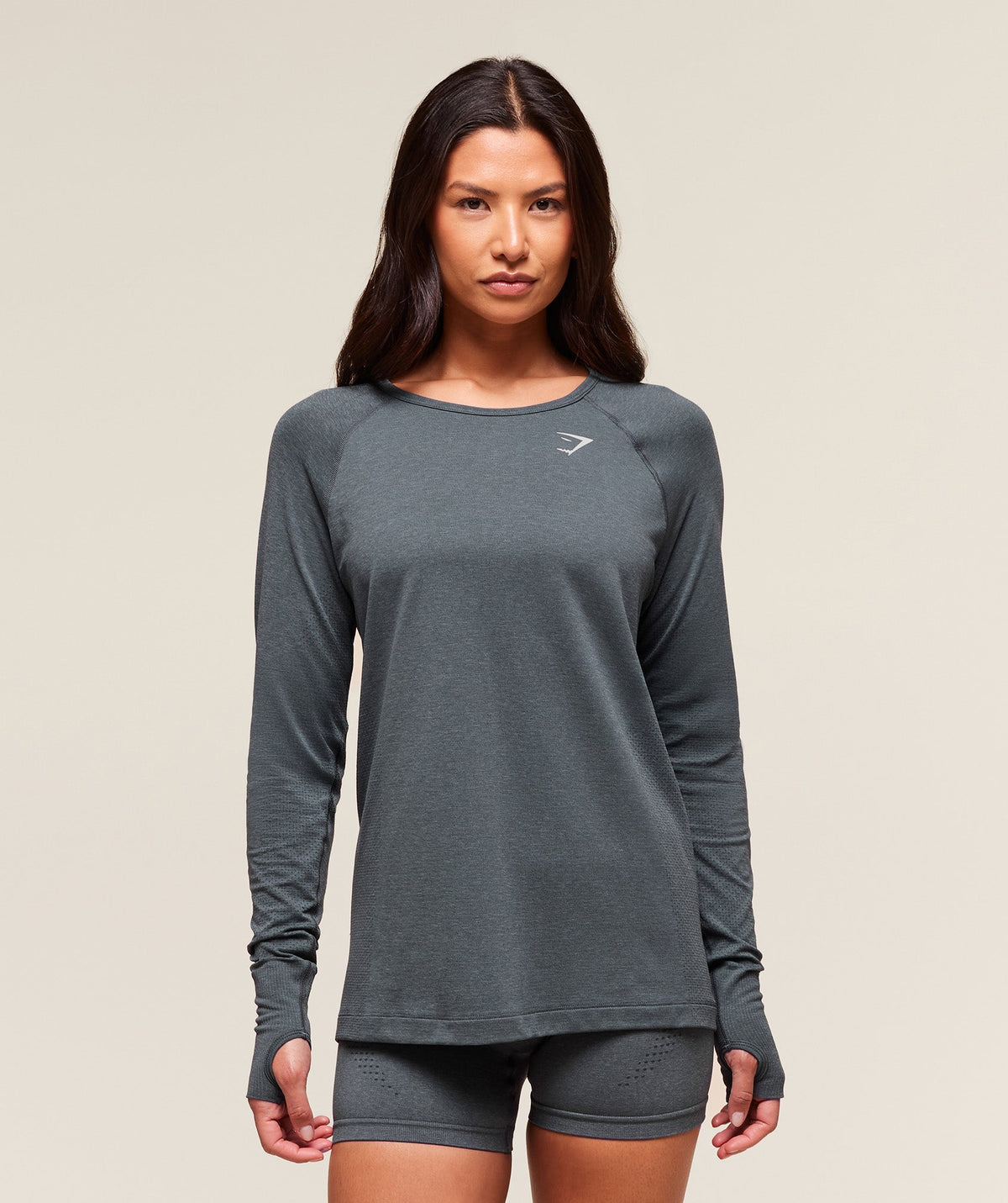 Gymshark Vital Seamless 2.0 Light Long Sleeve Top - Strong Grey/ Marl