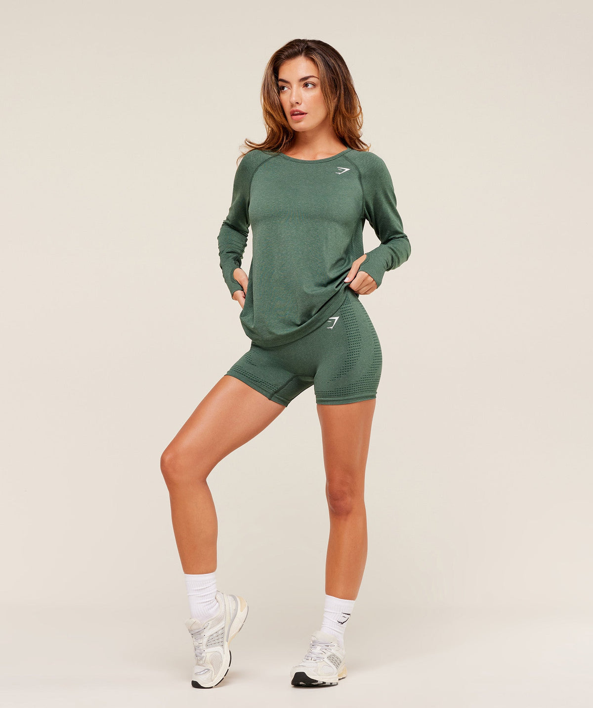 Gymshark Vital Seamless 2.0 Light Long Sleeve Top - Obsidian Green Marl