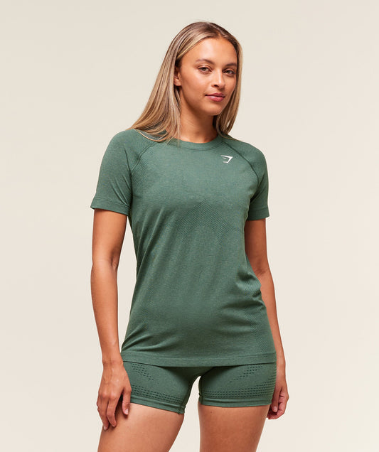 Gymshark Vital Seamless 2.0 Light Tee - Obsidian Green Marl