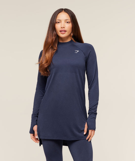 Gymshark Vital Long Line Top - Heavy Blue/Marl