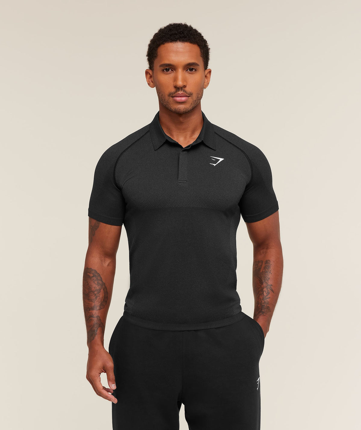 Gymshark Vital Seamless Polo - Black/Silhouette Grey