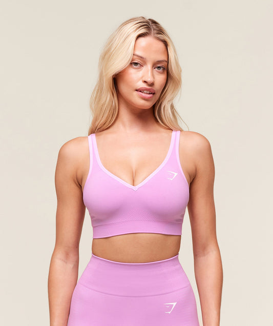 Gymshark Vital Seamless V Neck Sports Bra - Sour Pink/Marl