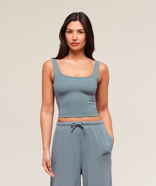 Gymshark Waffle Cropped Tank - Iron Blue