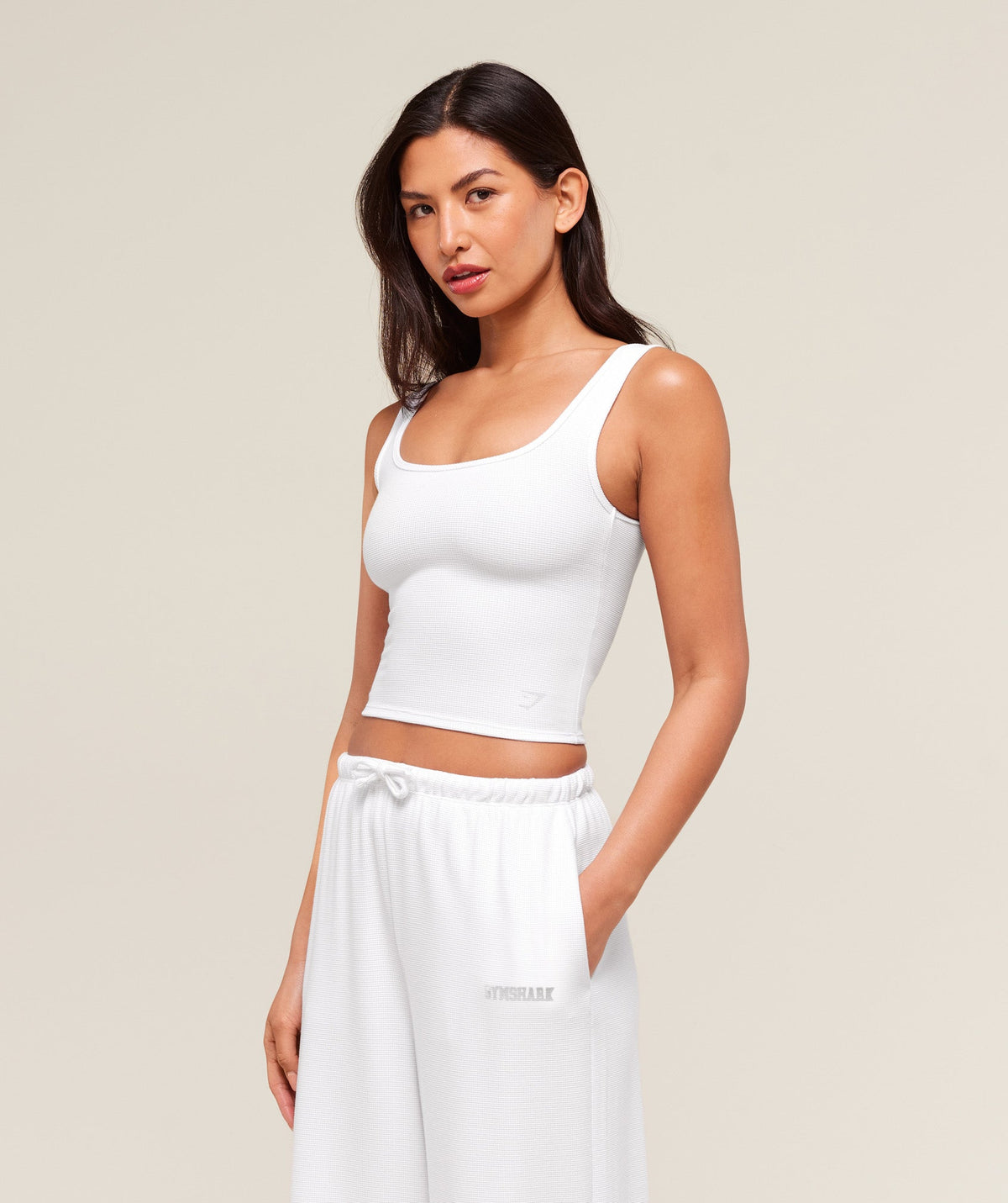 Gymshark Waffle Cropped Tank - White