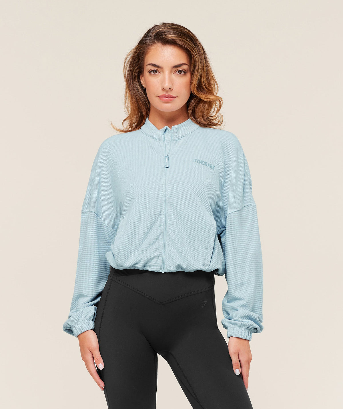 Gymshark Waffle Midi Zip Up Jacket - Smoke Blue
