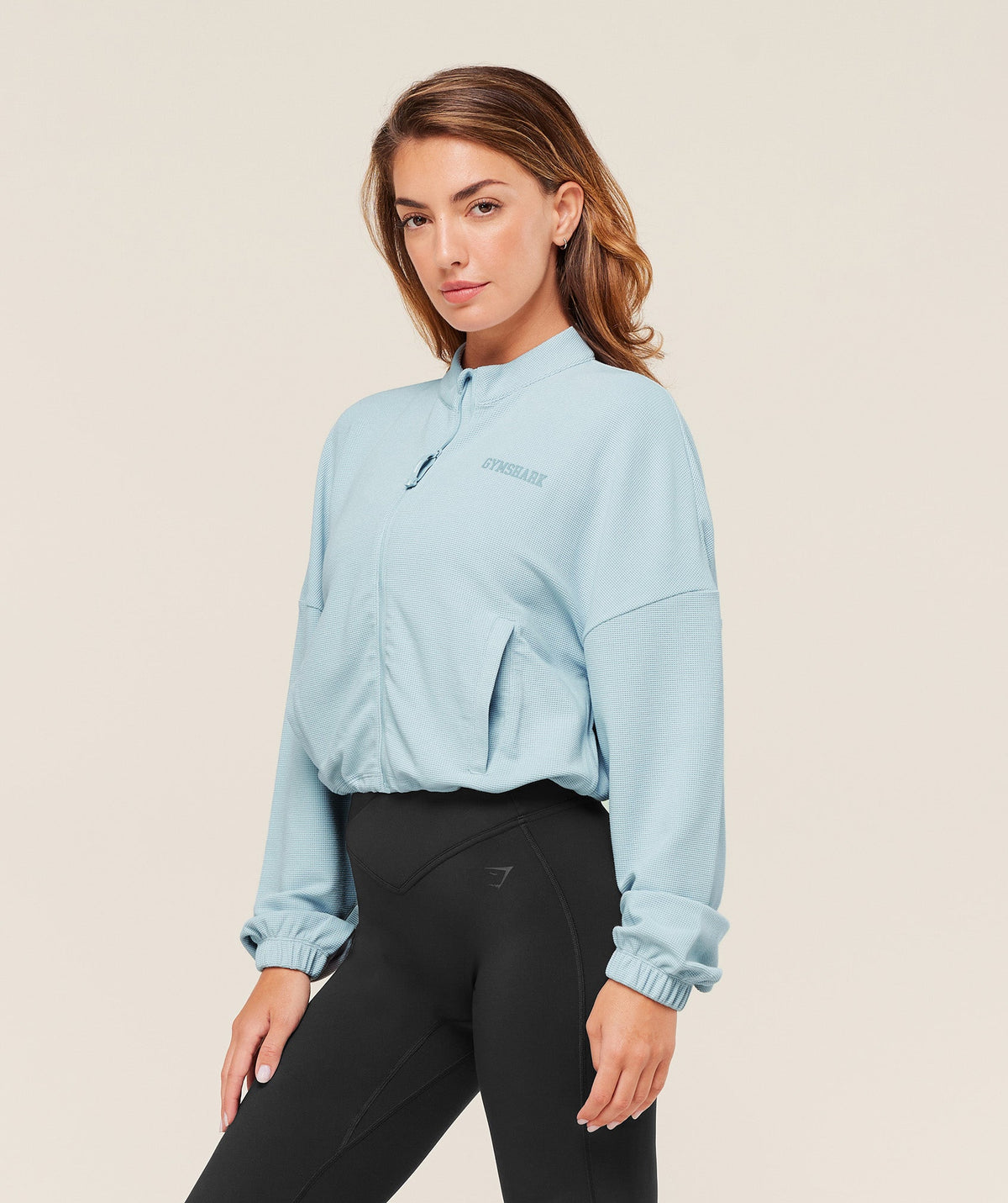 Gymshark Waffle Midi Zip Up Jacket - Smoke Blue