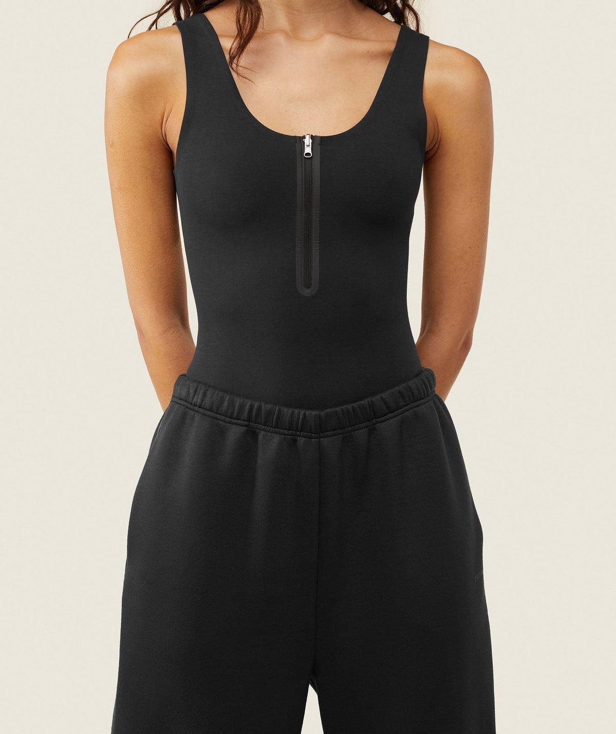 Gymshark Abstract Zip Up Leotard - Black/Heavy Blue