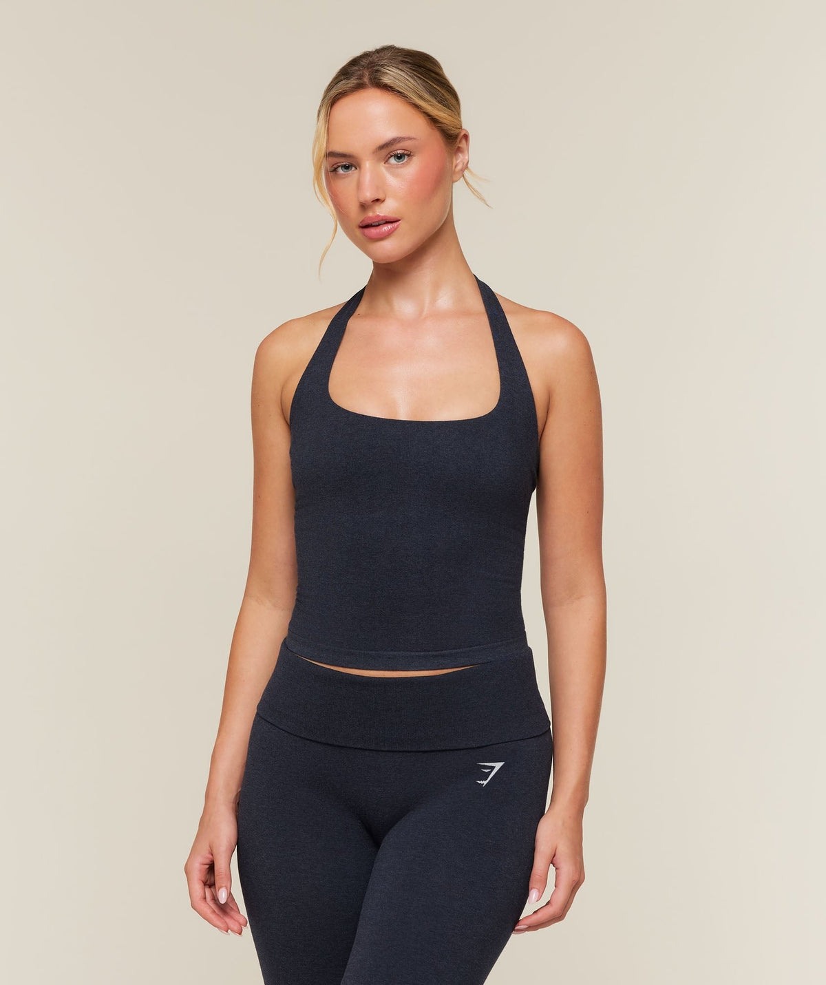Gymshark CottonMoveTM Halterneck Top - Deep Blue Marl