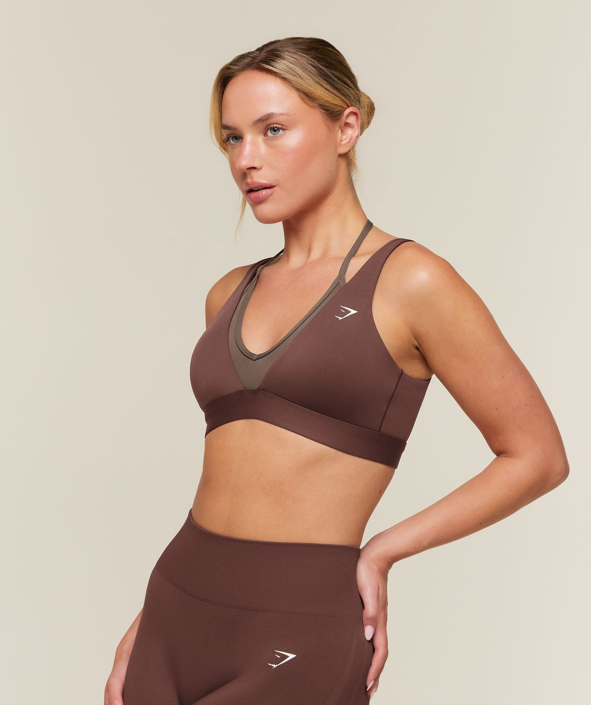 Gymshark Double Layer Medium Support Sports Bra - Espresso Brown/Soft Brown