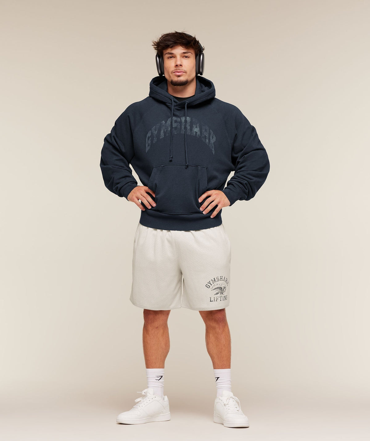 Gymshark Retro Collegiate Graphic Hoodie - Heavy Blue