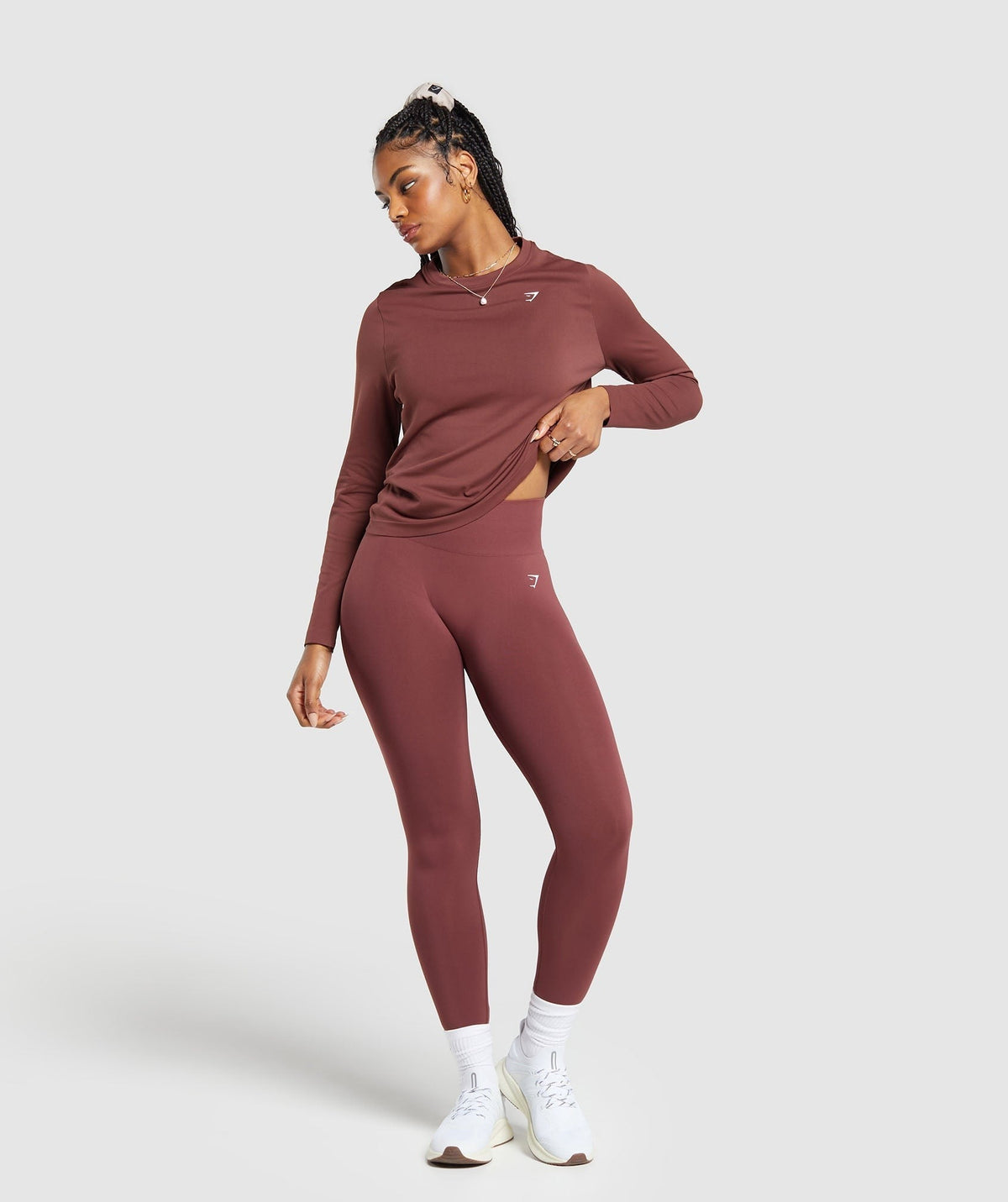 Gymshark Everyday Seamless Long Sleeve Top - Burgundy Brown