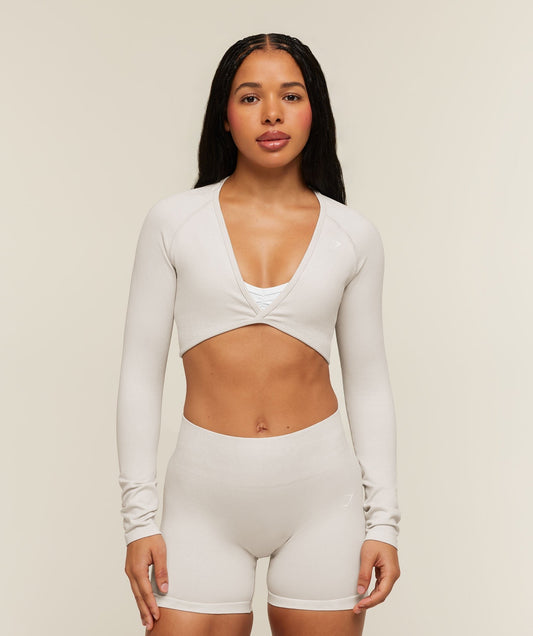 Gymshark Adapt Animal x Whitney Long Sleeve Crop Top - Mist Grey/Soft White