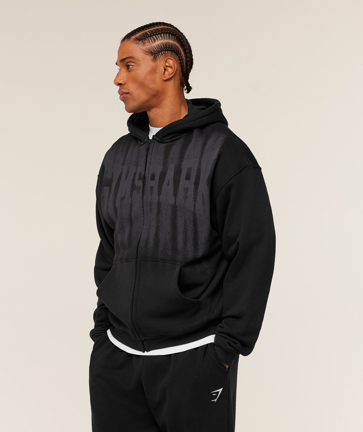 Gymshark Fade Graphic Zip Through Hoodie - Black