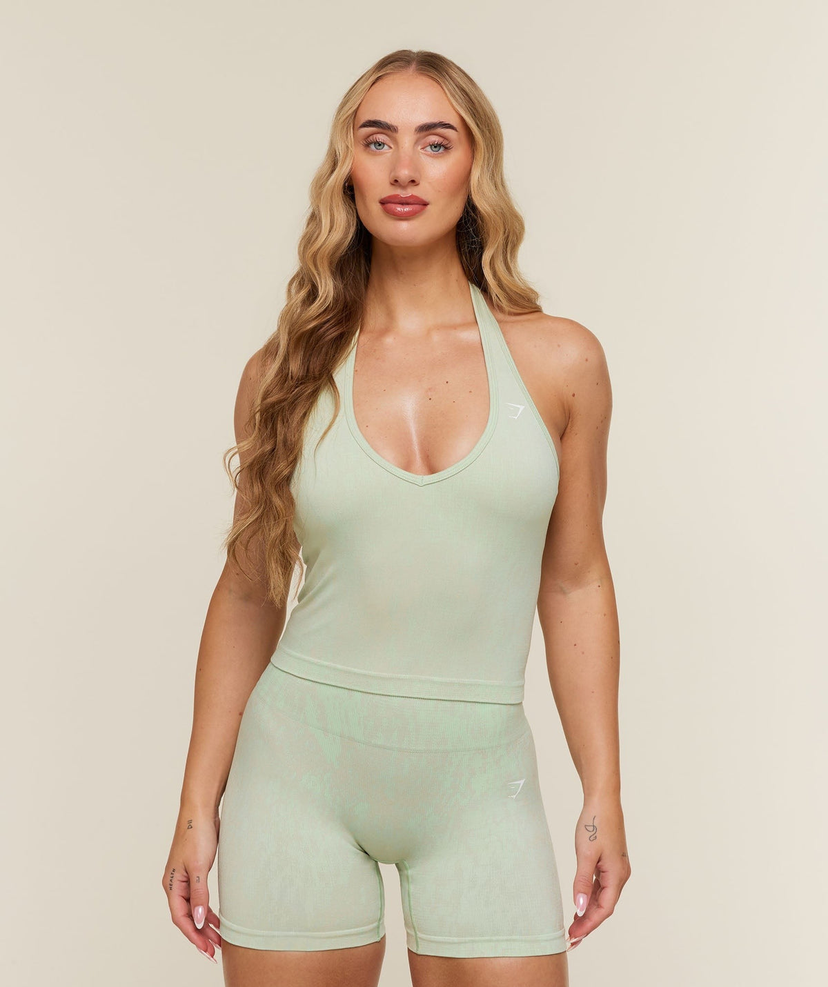 Gymshark Adapt Animal x Whitney Halter Neck Shelf Cami - Sprint Green/Chalk Beige