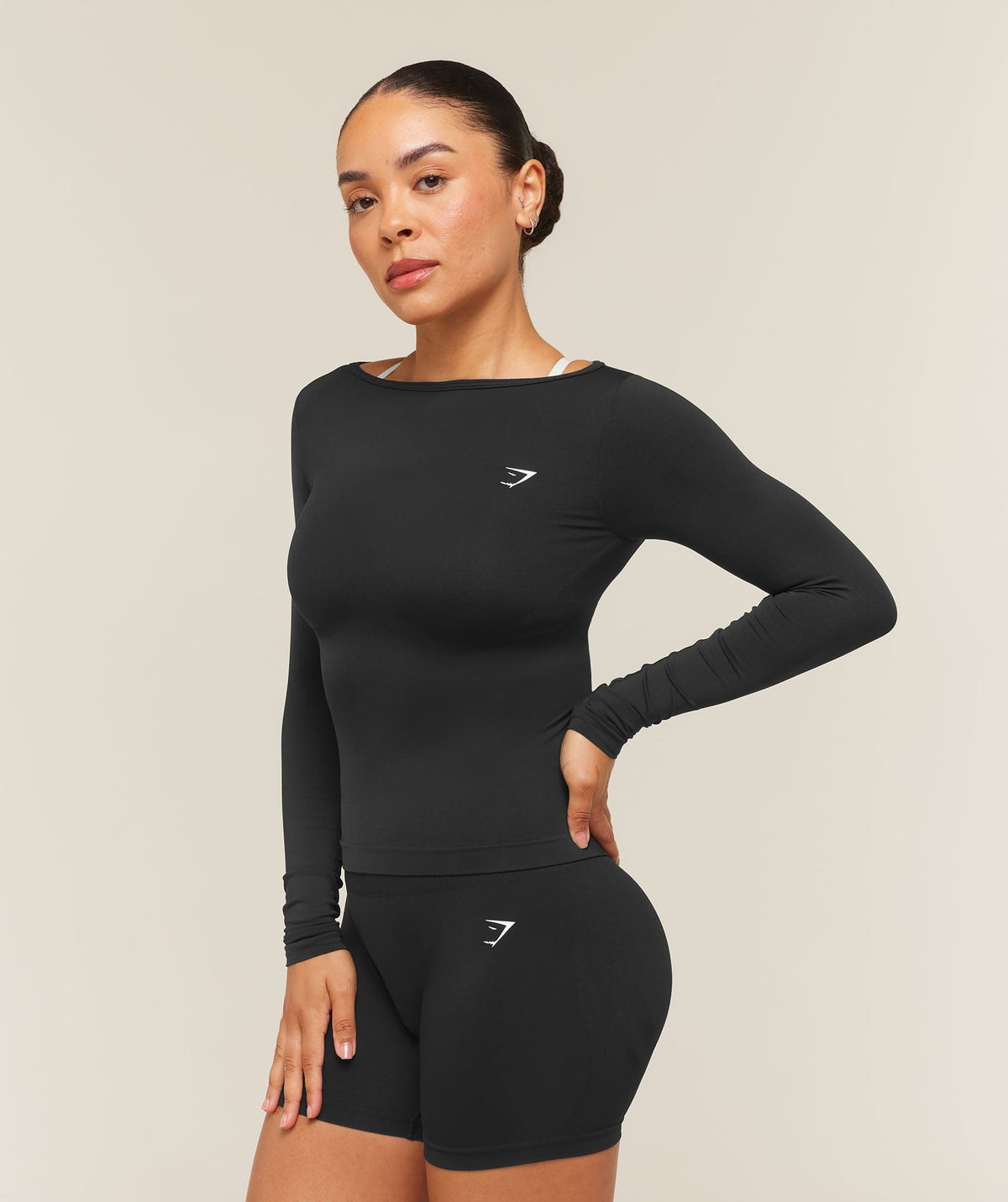Gymshark Everyday Seamless Wide Neck Long Sleeve Top - Black