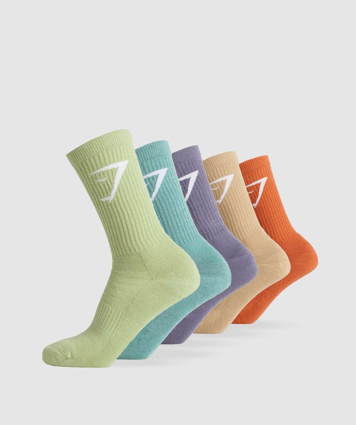 Gymshark Crew Socks 5pk - Rust Orange/Deep Fawn Brown/Dewberry Purple/Duck Egg Blue/Light Sage Green