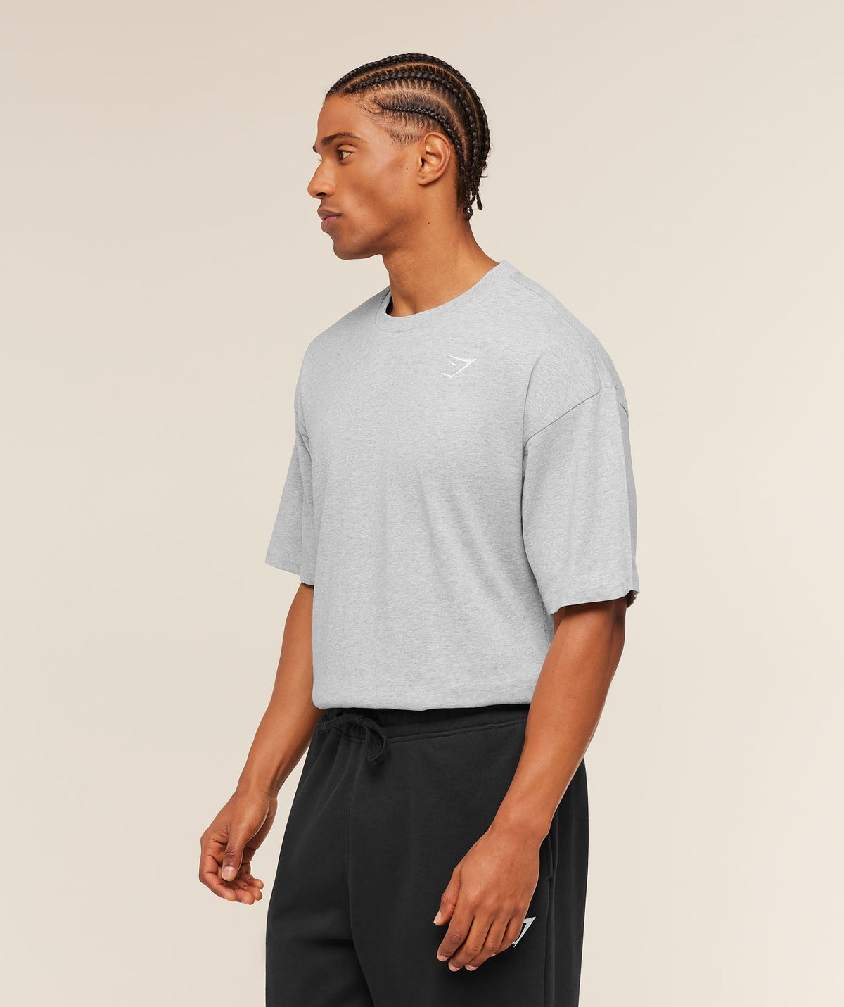 Gymshark Crest Oversized Tee - Light Grey Core Marl