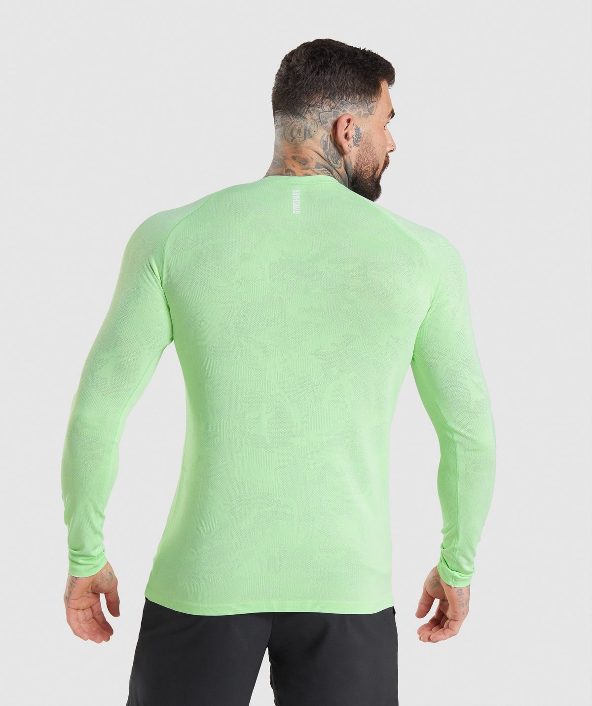 Gymshark Geo Seamless Long Sleeve Tee - Bali Green/White
