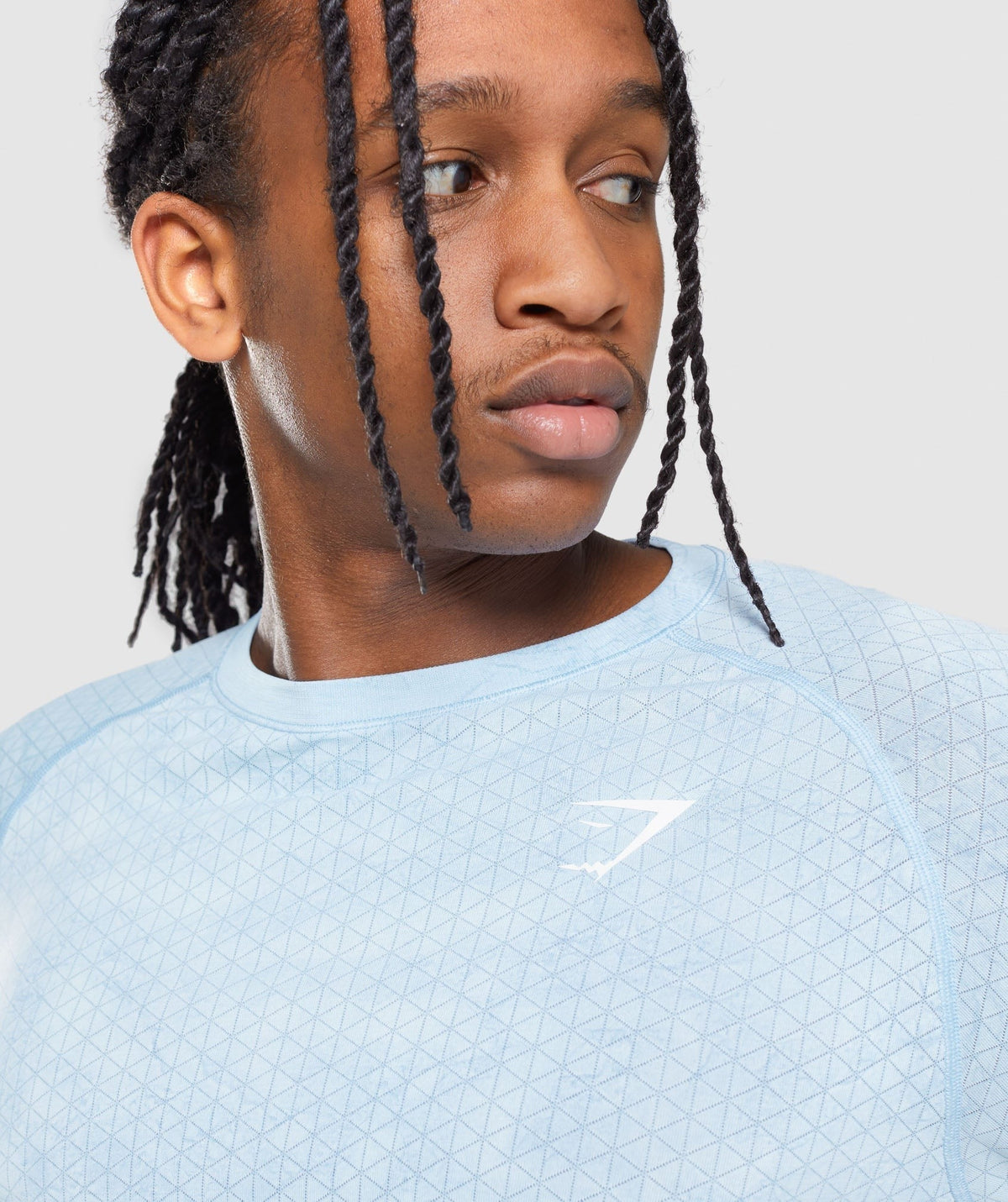 Gymshark Geo Seamless Long Sleeve Tee - White/Moonstone Blue
