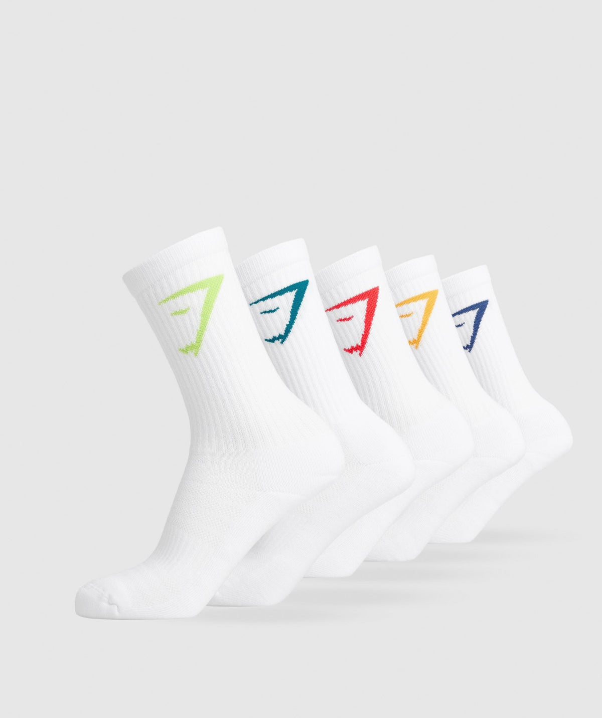 Gymshark Crew Socks 5pk - Canary Yellow/Vintage Blue/Zesty Red/Fluo Speed Green/Seafoam Blue