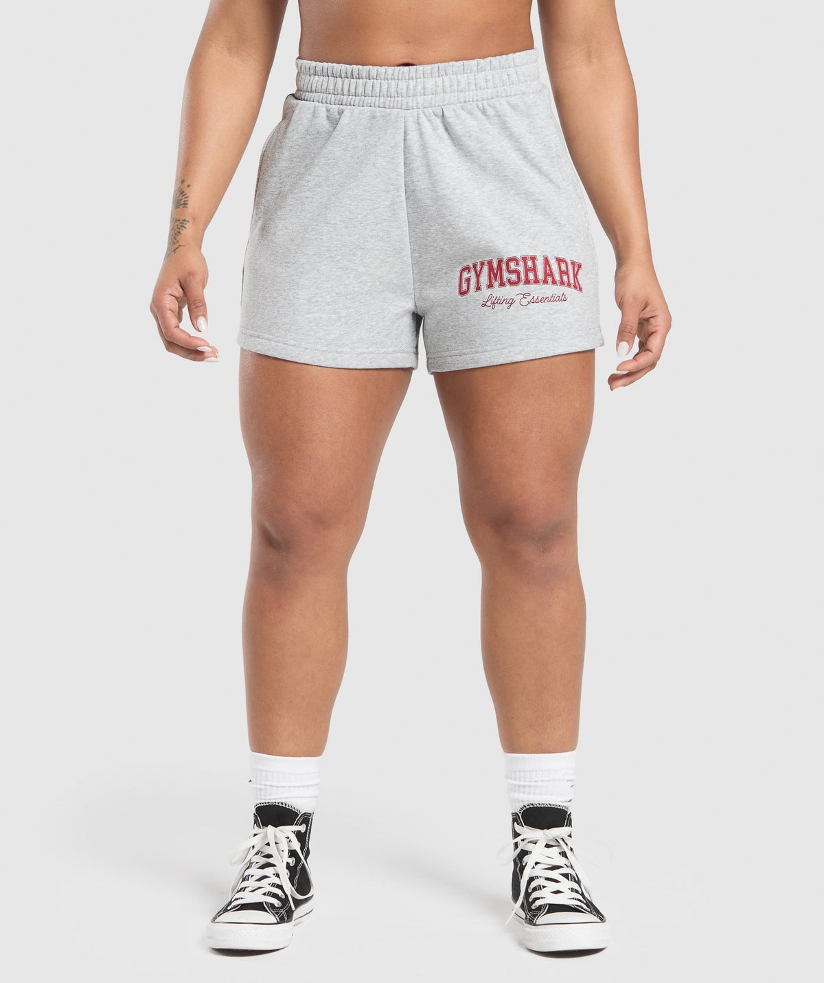 Gymshark Lifting Essentials Graphic Brushed 4' Shorts - Light Grey Core Marl