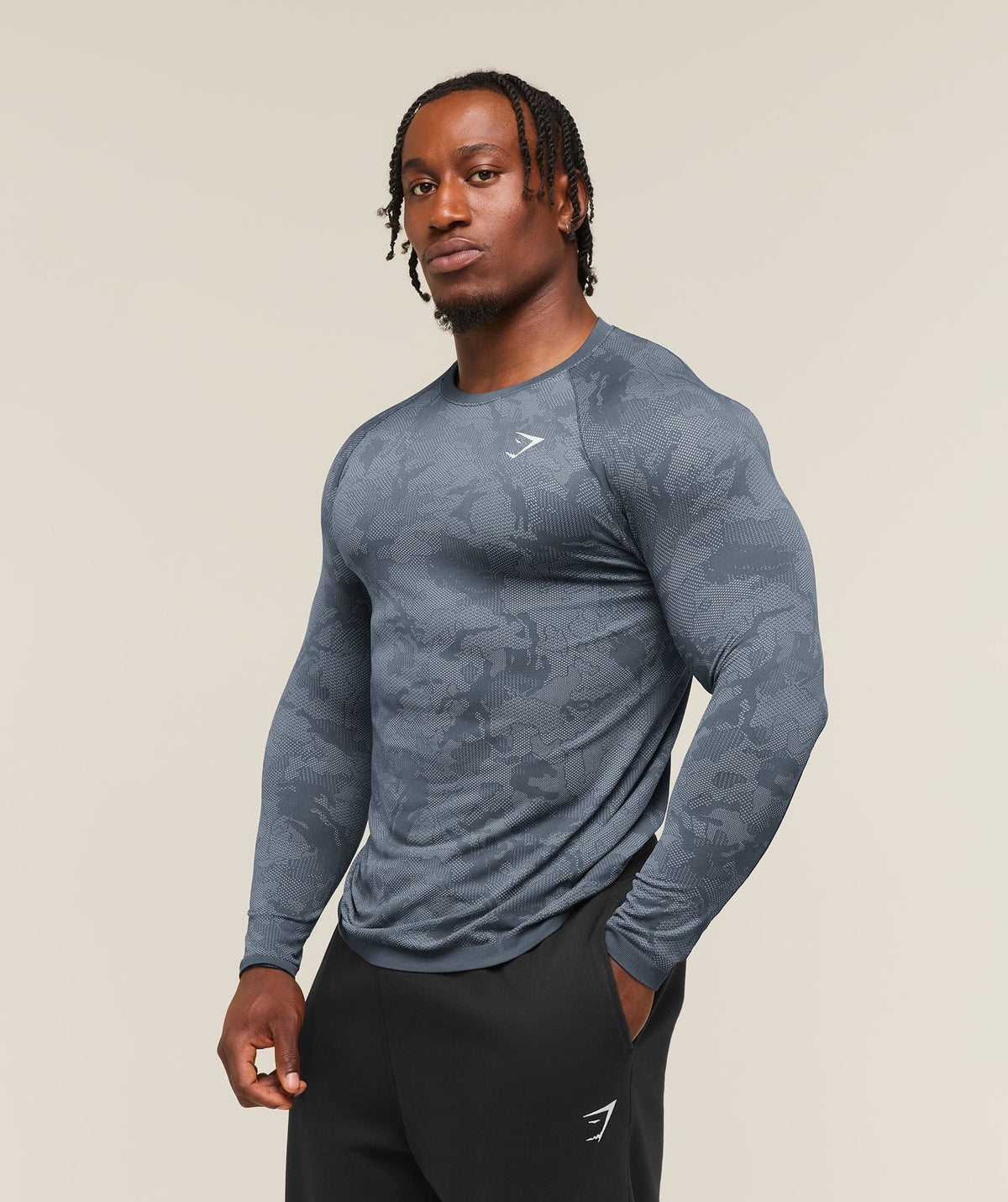 Gymshark Geo Seamless Long Sleeve Tee - Shadow Blue/Tranquil Blue