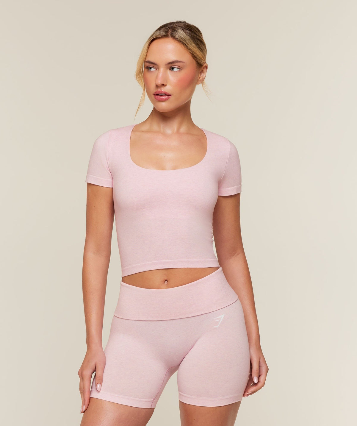 Gymshark CottonMoveTM Midi Short Sleeve Top - Gentle Pink Marl