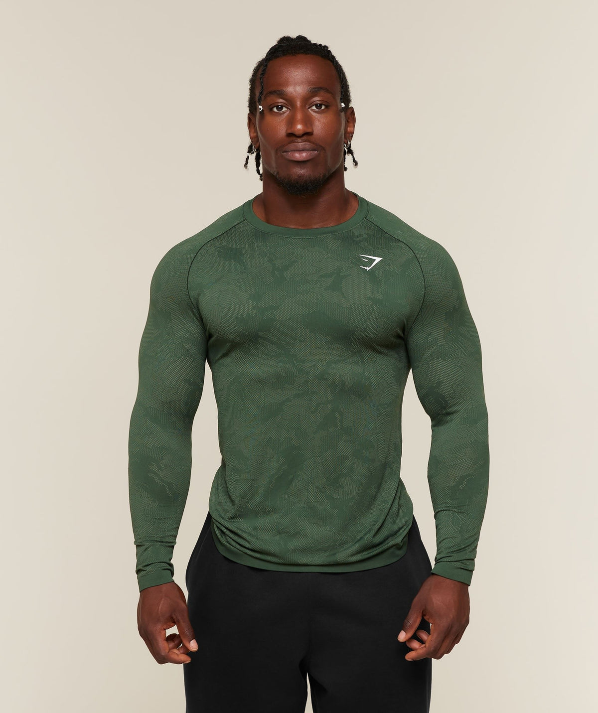 Gymshark Geo Seamless Long Sleeve Tee - Earth Green/Force Green