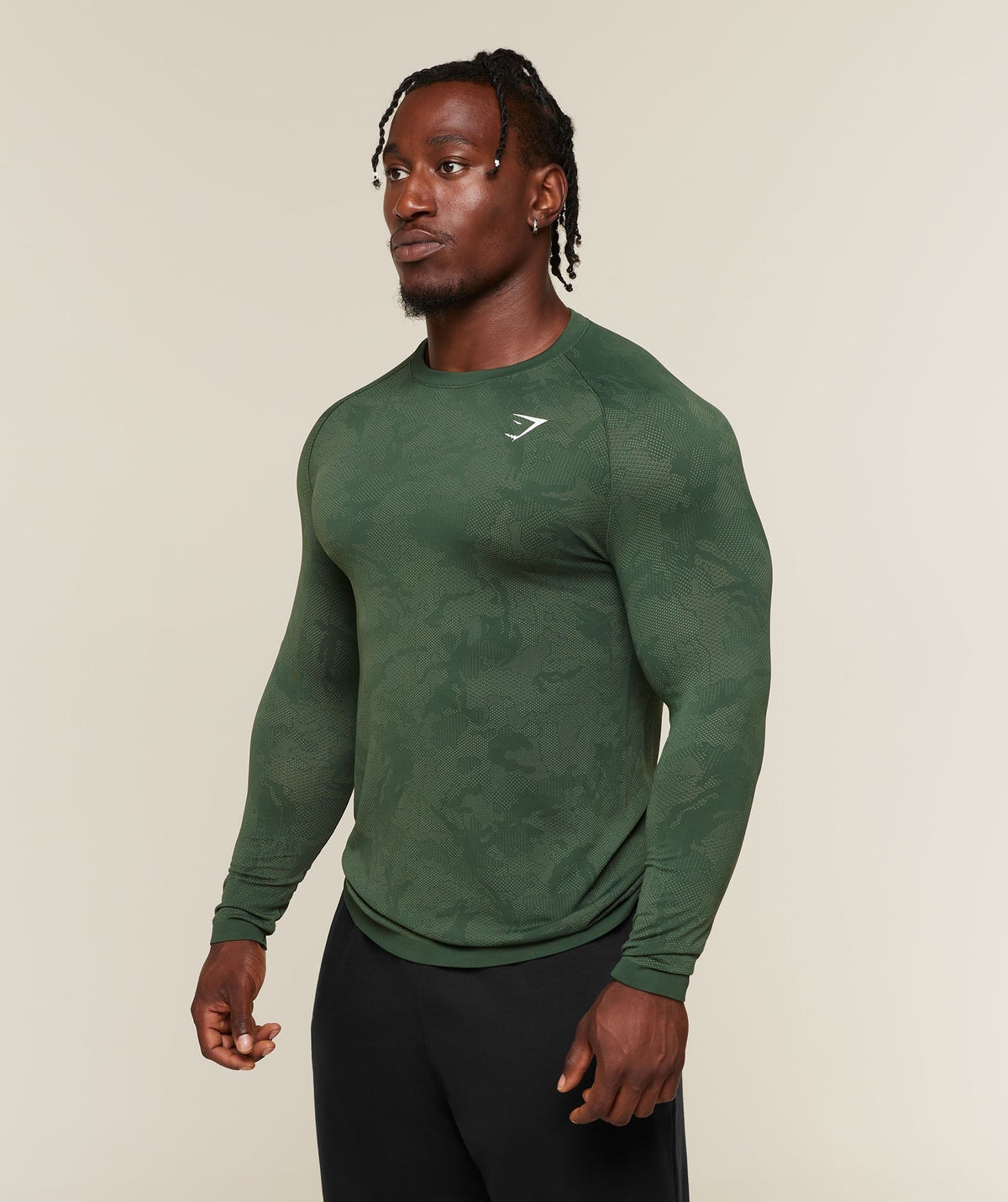 Gymshark Geo Seamless Long Sleeve Tee - Earth Green/Force Green