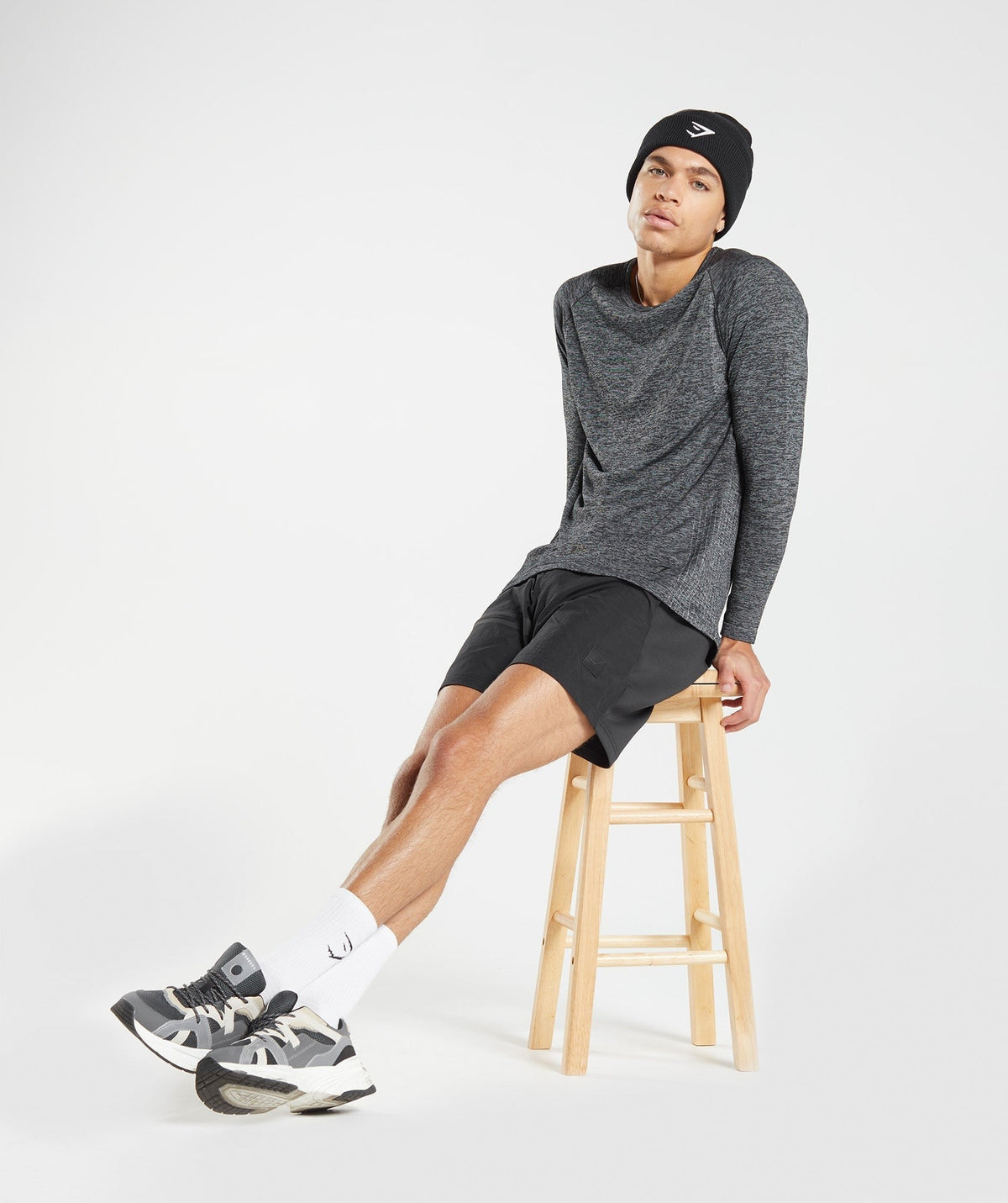 Gymshark Retake Seamless Long Sleeve Tee - Black/White Marl