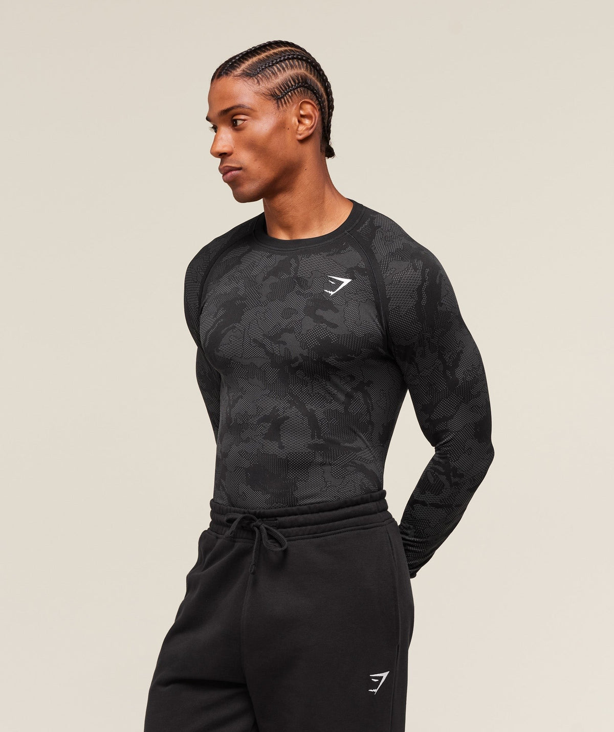 Gymshark Geo Seamless Long Sleeve Tee - Black/Charcoal Grey