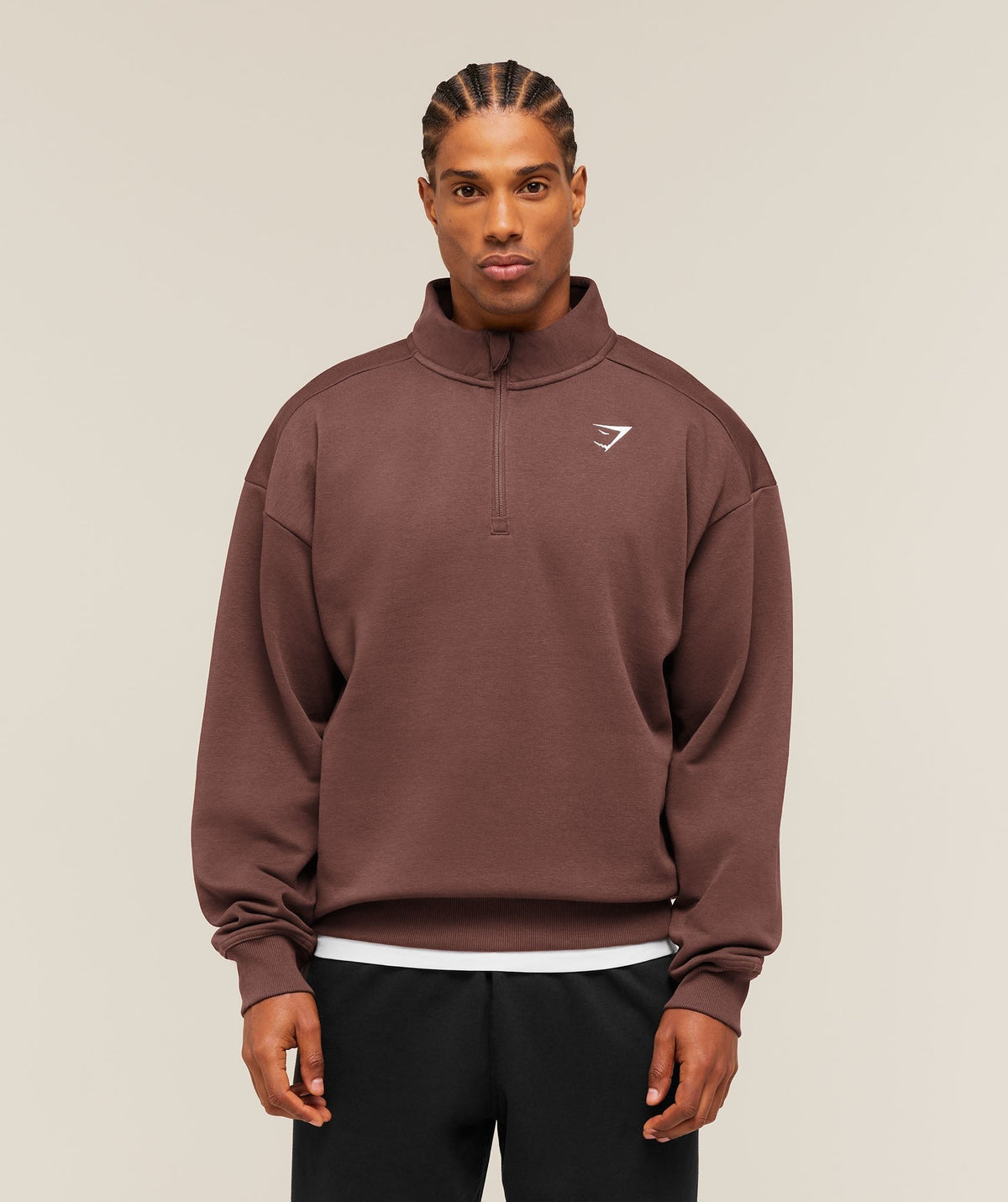 Gymshark Crest Oversized 1/4 Zip - Espresso Brown