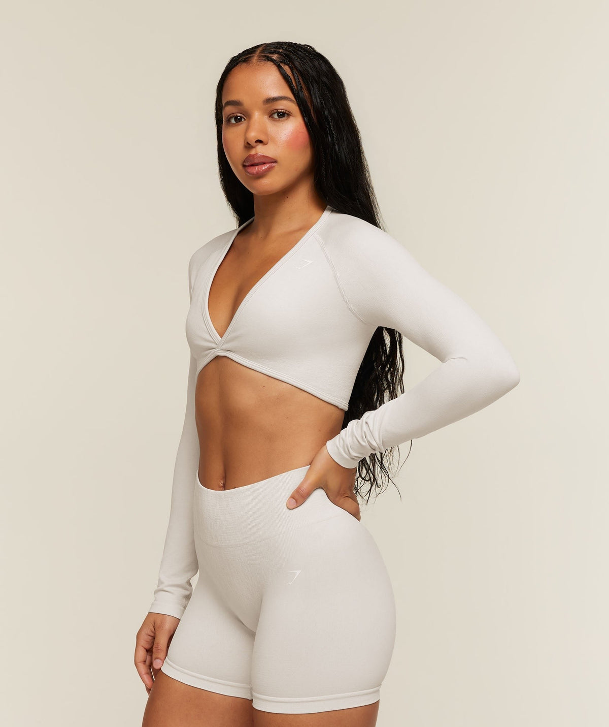 Gymshark Adapt Animal x Whitney Long Sleeve Crop Top - Mist Grey/Soft White