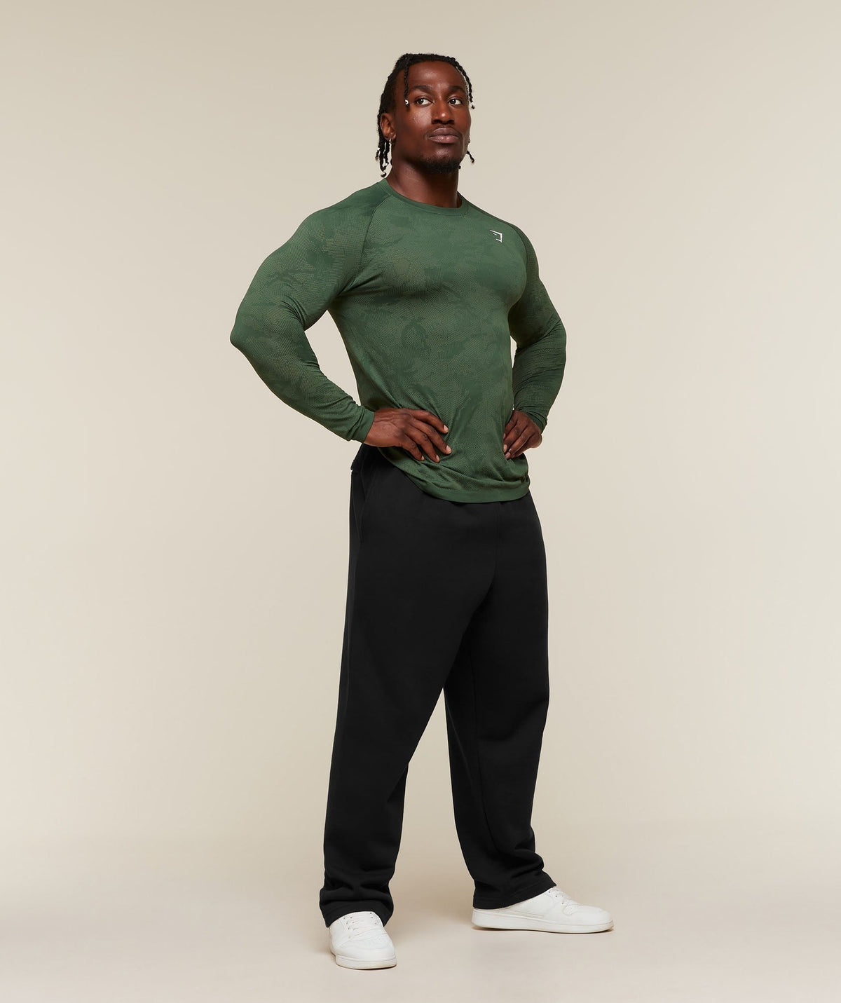 Gymshark Geo Seamless Long Sleeve Tee - Earth Green/Force Green