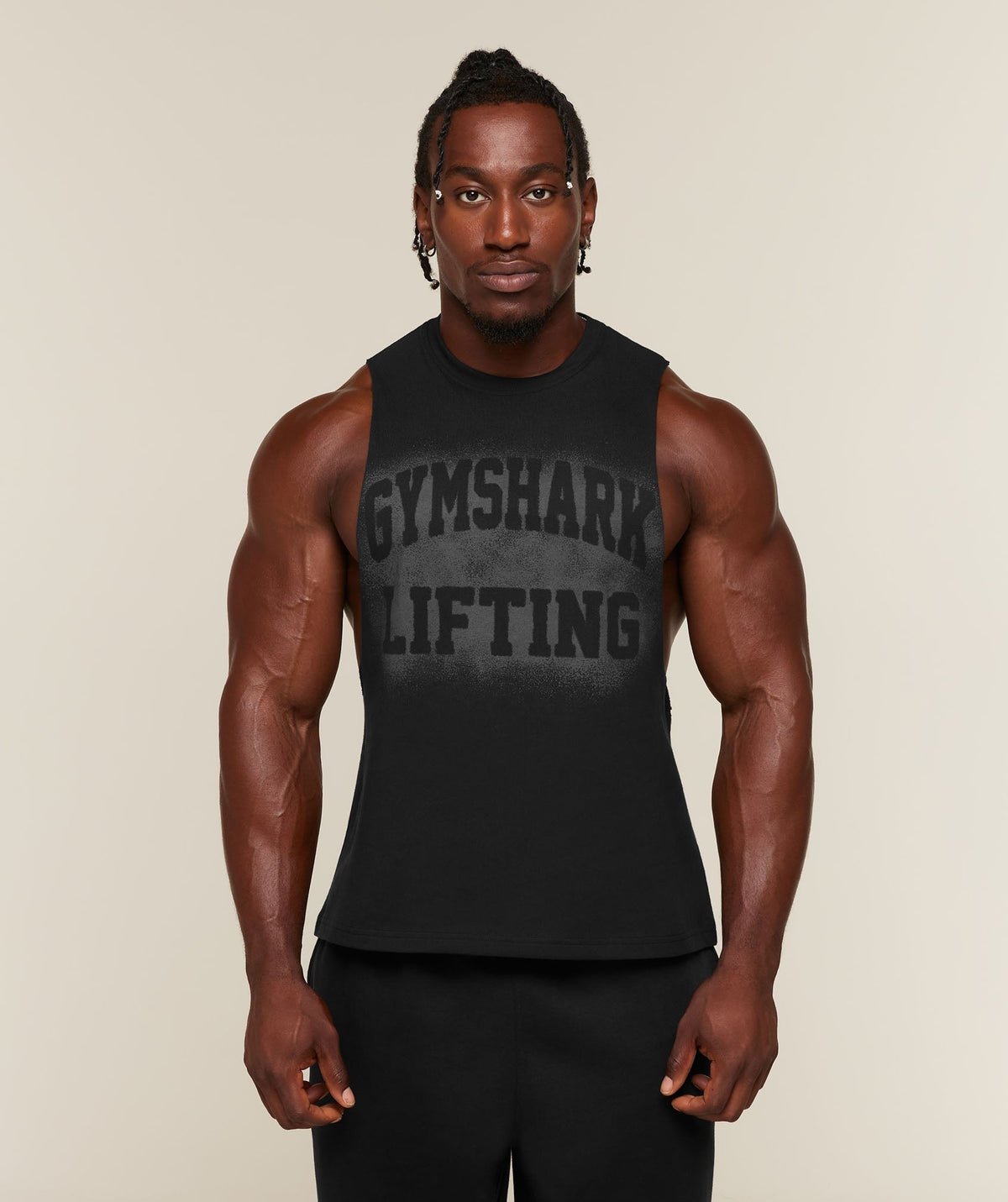 Gymshark Faded Lifting Graphic Drop Arm Tank - Black