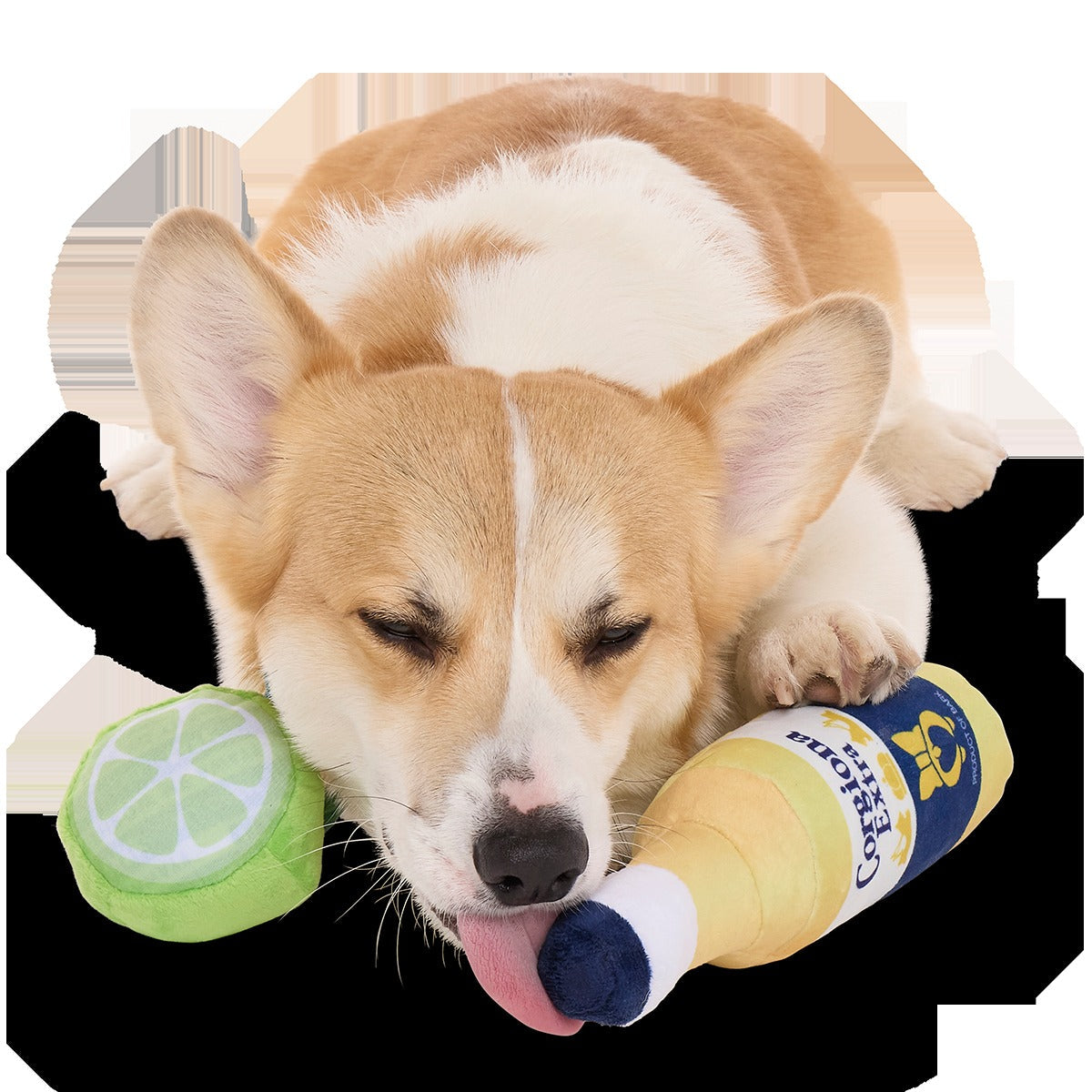 Corgiona With Lime Plush Multi-Part Dog Toy
