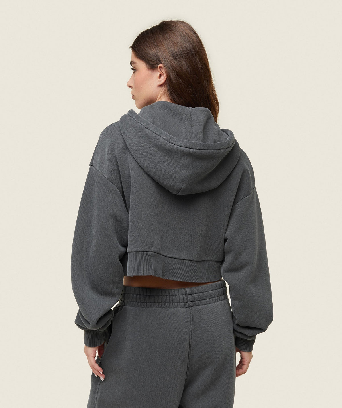 Gymshark Comfort Cropped Full Zip Hoodie - Black/Pigment Garment Dye + Wash