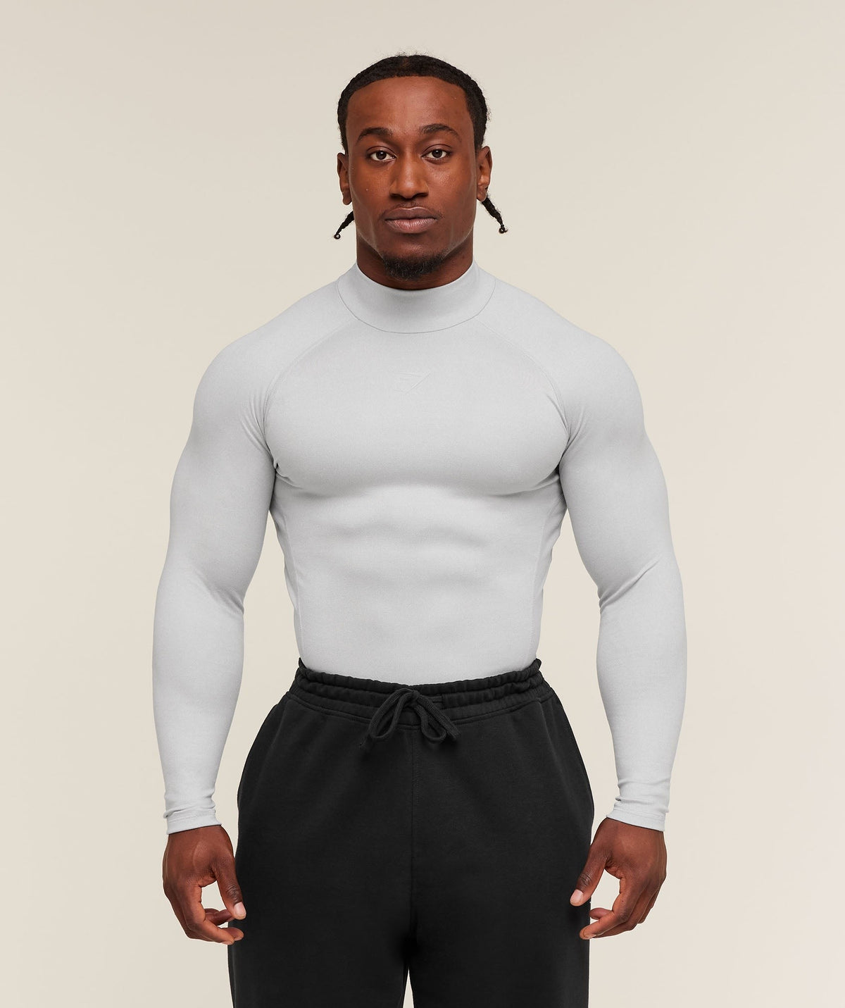Gymshark Element Baselayer Long Sleeve Mock Neck - White/Metal Grey Marl