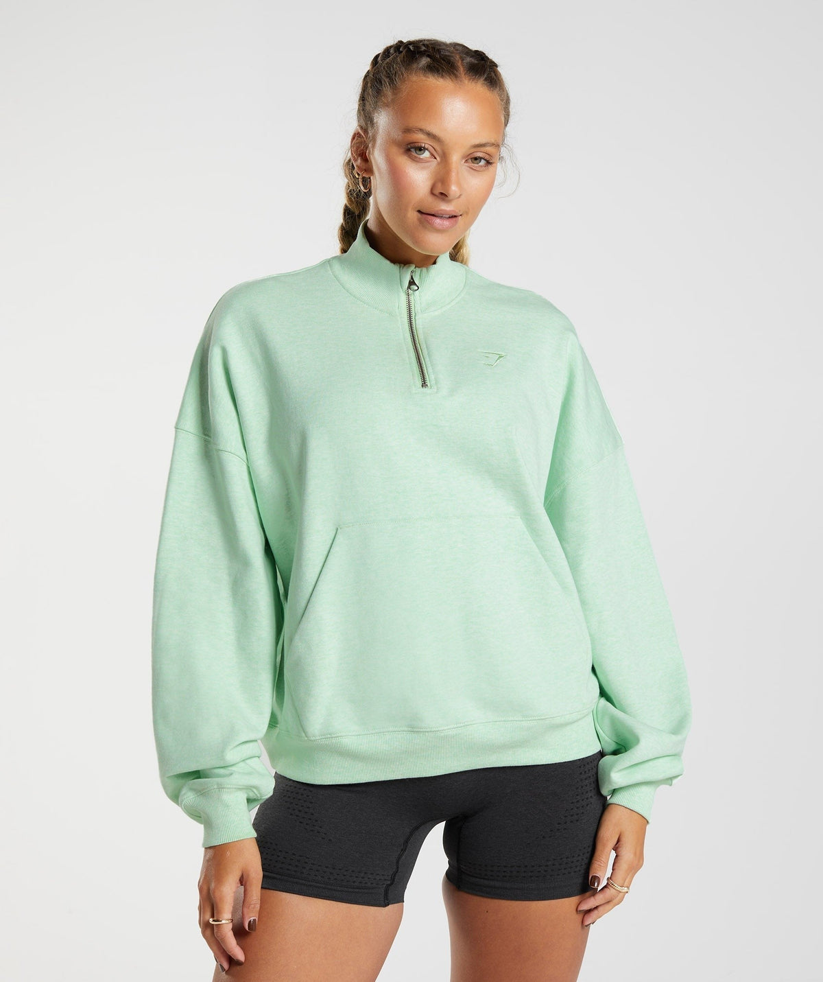 Gymshark Rest Day Sweats 1/2 Zip Pullover - Bros Refreshing Green Marl
