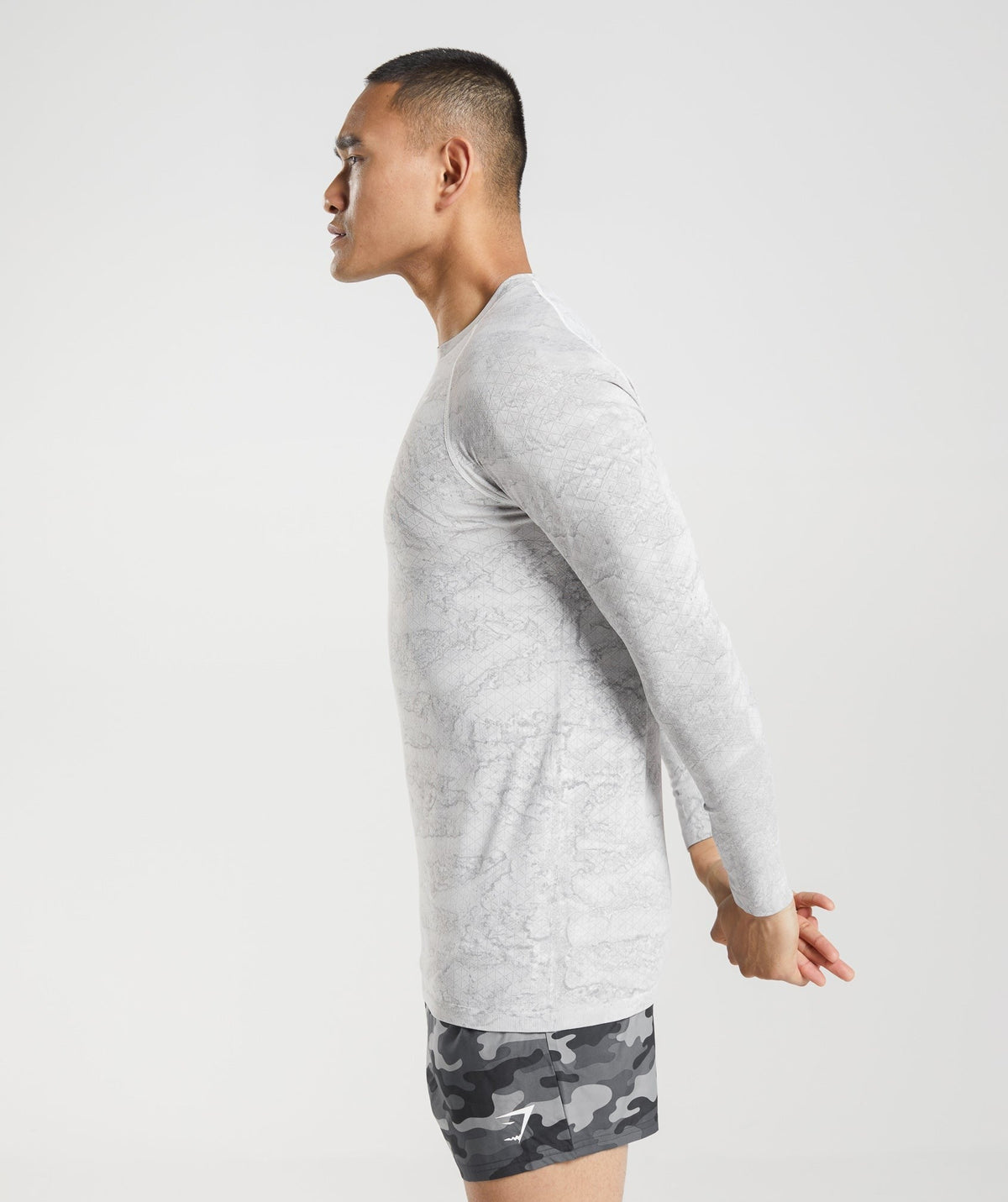 Gymshark Geo Seamless Long Sleeve Tee - Off White/Light Grey