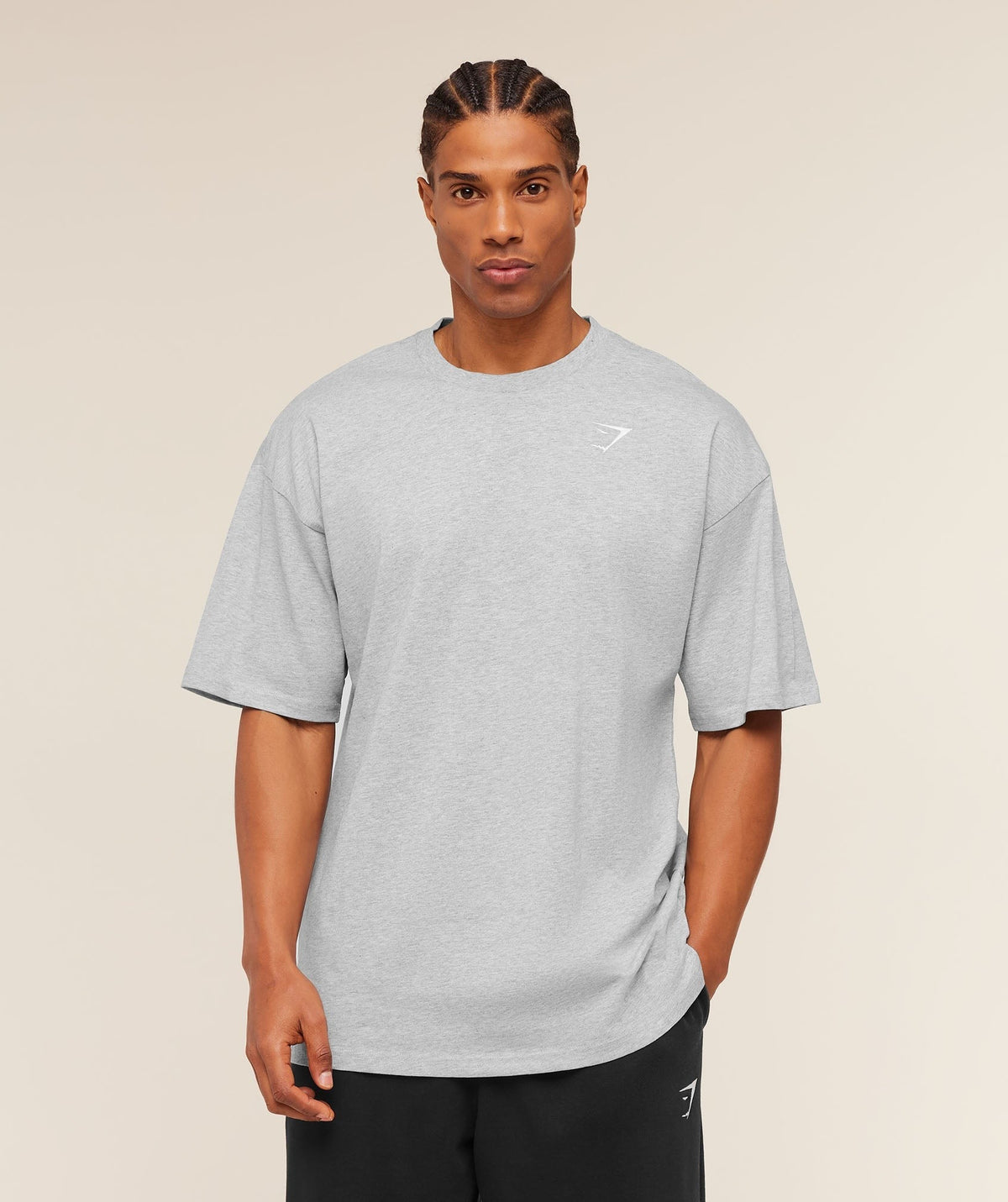 Gymshark Crest Oversized Tee - Light Grey Core Marl