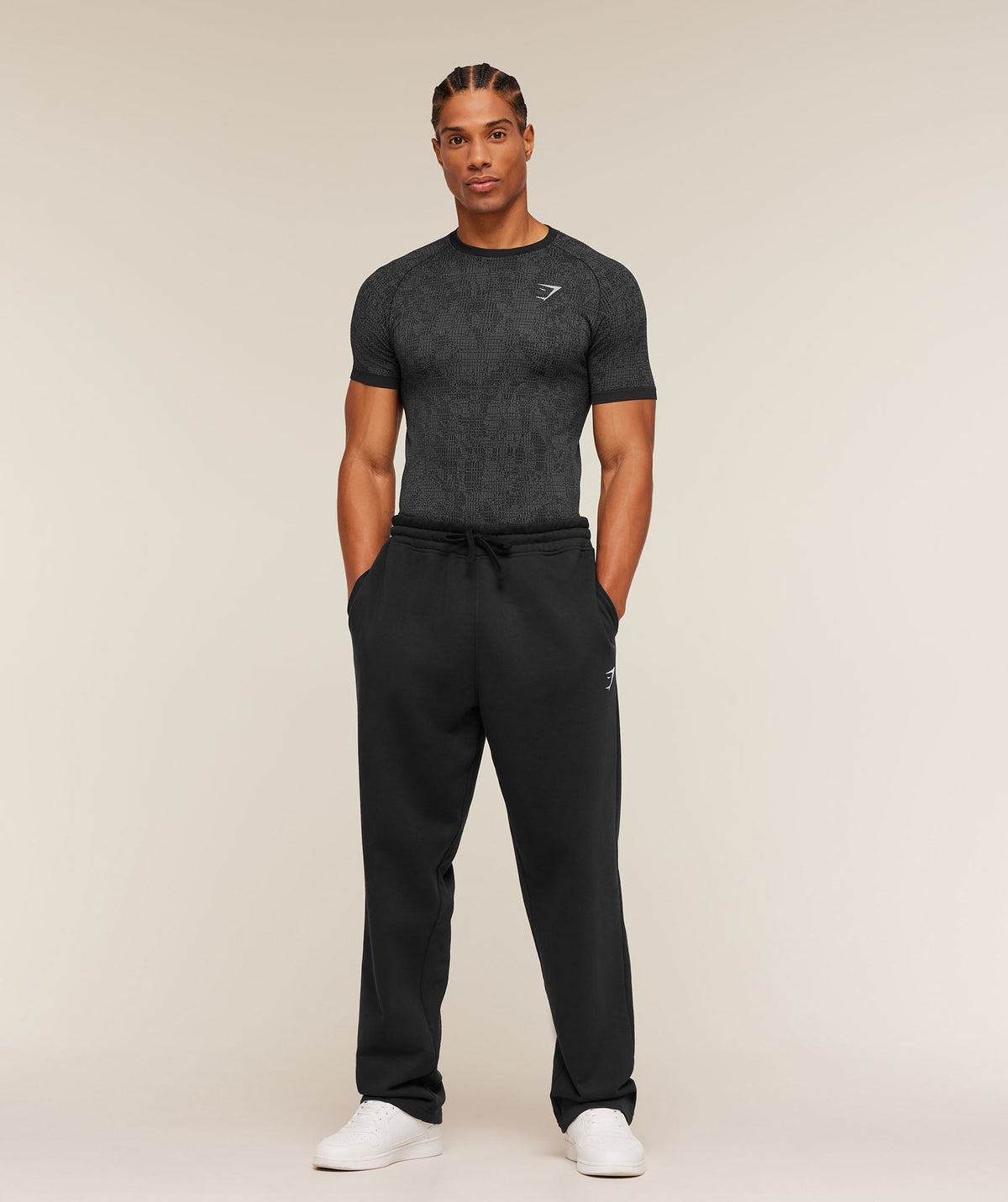 Gymshark Geo Seamless Grid Tee - Black/Smokey Grey