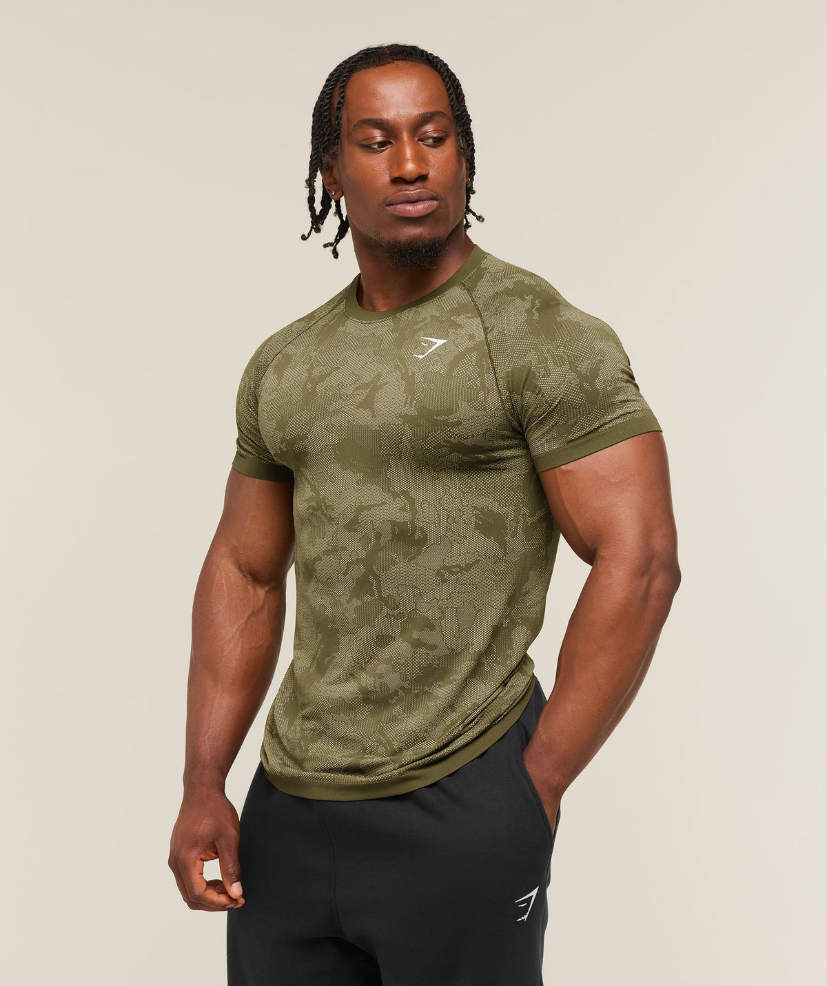 Gymshark Geo Seamless Tee - Canvas Green/Chalk Beige